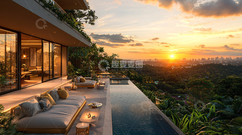 高清大图下载【趣麦麦图】山顶别墅落日景观
