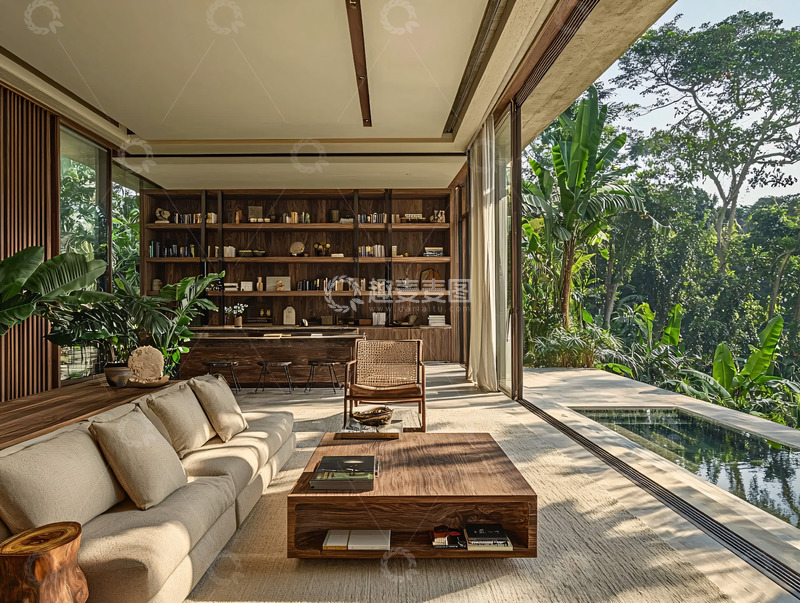 高清大图下载【趣麦麦图】现代简约木质别墅客厅