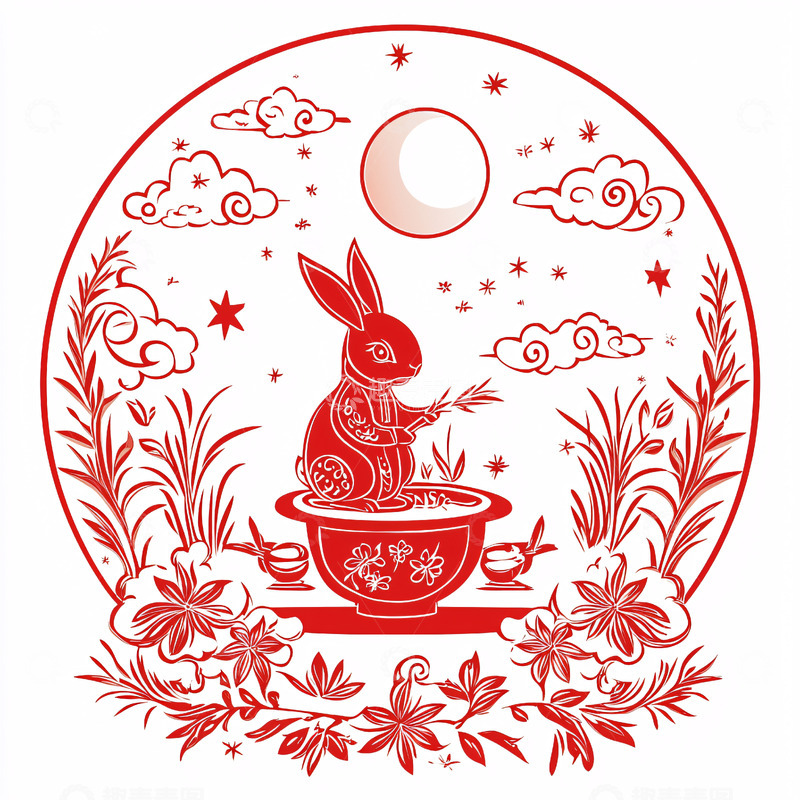 高清大图下载【趣麦麦图】中秋节玉兔