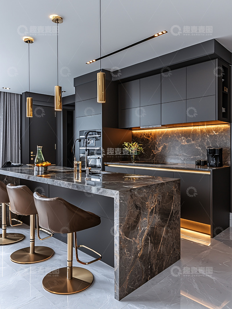 高清大图下载【趣麦麦图】现代黑色奢华厨房