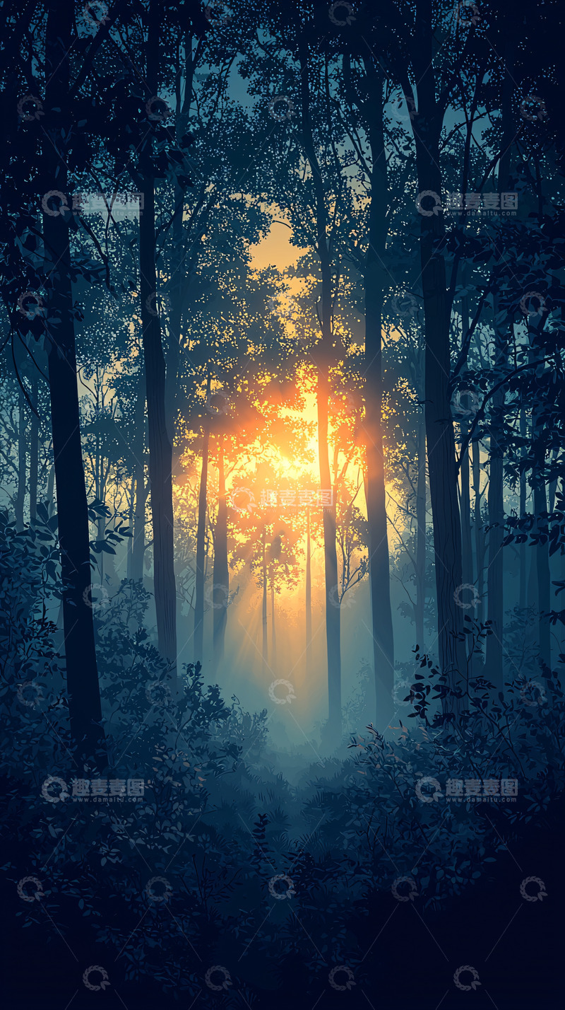 高清大图下载【趣麦麦图】森林日出