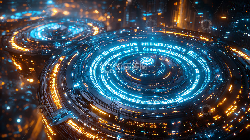 高清大图下载【趣麦麦图】蓝色橙色环状科技结构