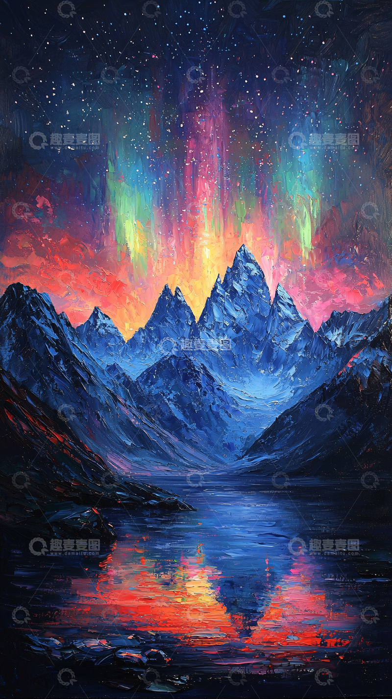 高清大图下载【趣麦麦图】极光山脉湖泊倒影