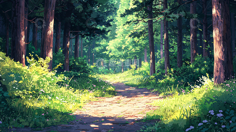 高清大图下载【趣麦麦图】阳光穿过树林的唯美小路