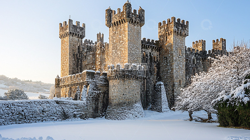 高清大图下载【趣麦麦图】雪覆盖的中世纪城堡