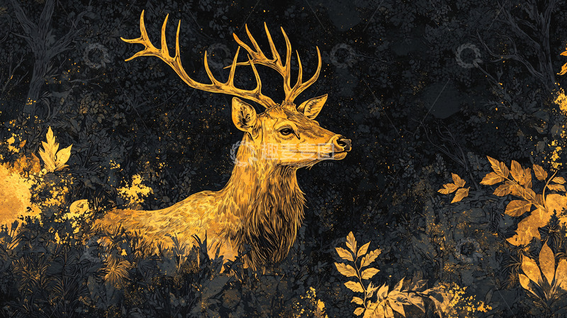 高清大图下载【趣麦麦图】金色鹿