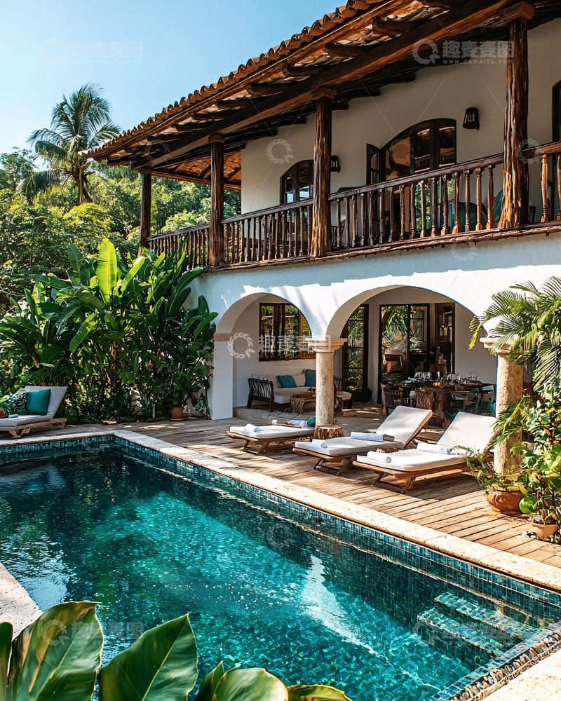 高清大图下载【趣麦麦图】热带别墅泳池度假