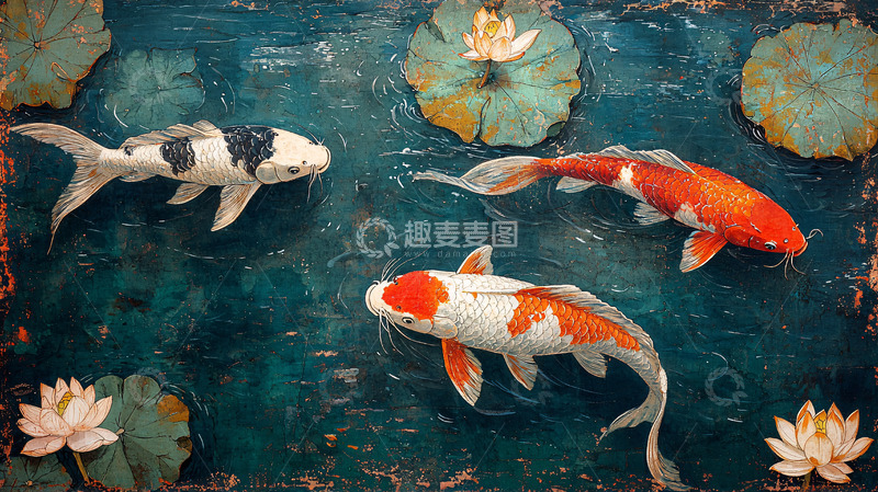 高清大图下载【趣麦麦图】水墨画风格锦鲤