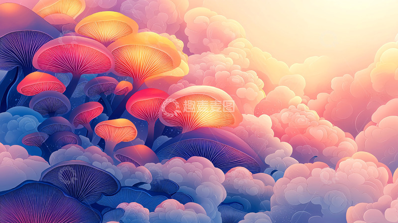 高清大图下载【趣麦麦图】蘑菇云上的奇幻蘑菇