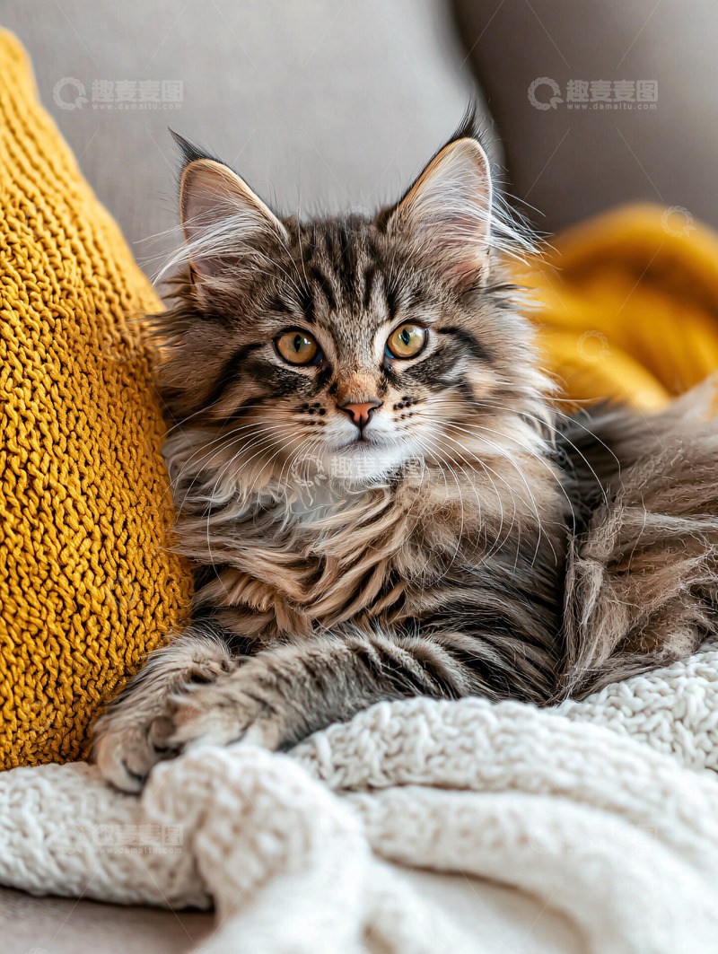 高清大图下载【趣麦麦图】可爱猫咪躺在沙发上