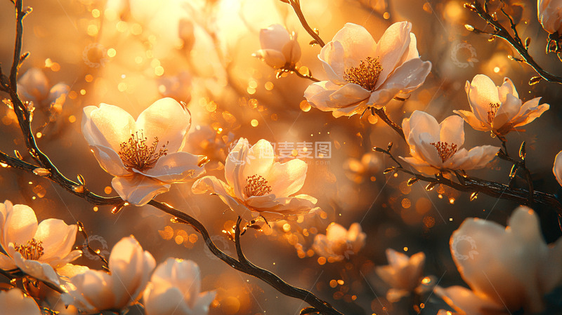 高清大图下载【趣麦麦图】夕阳下盛开的玉兰花