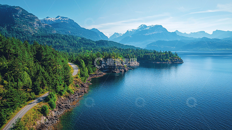 高清大图下载【趣麦麦图】山路沿湖蜿蜒而行