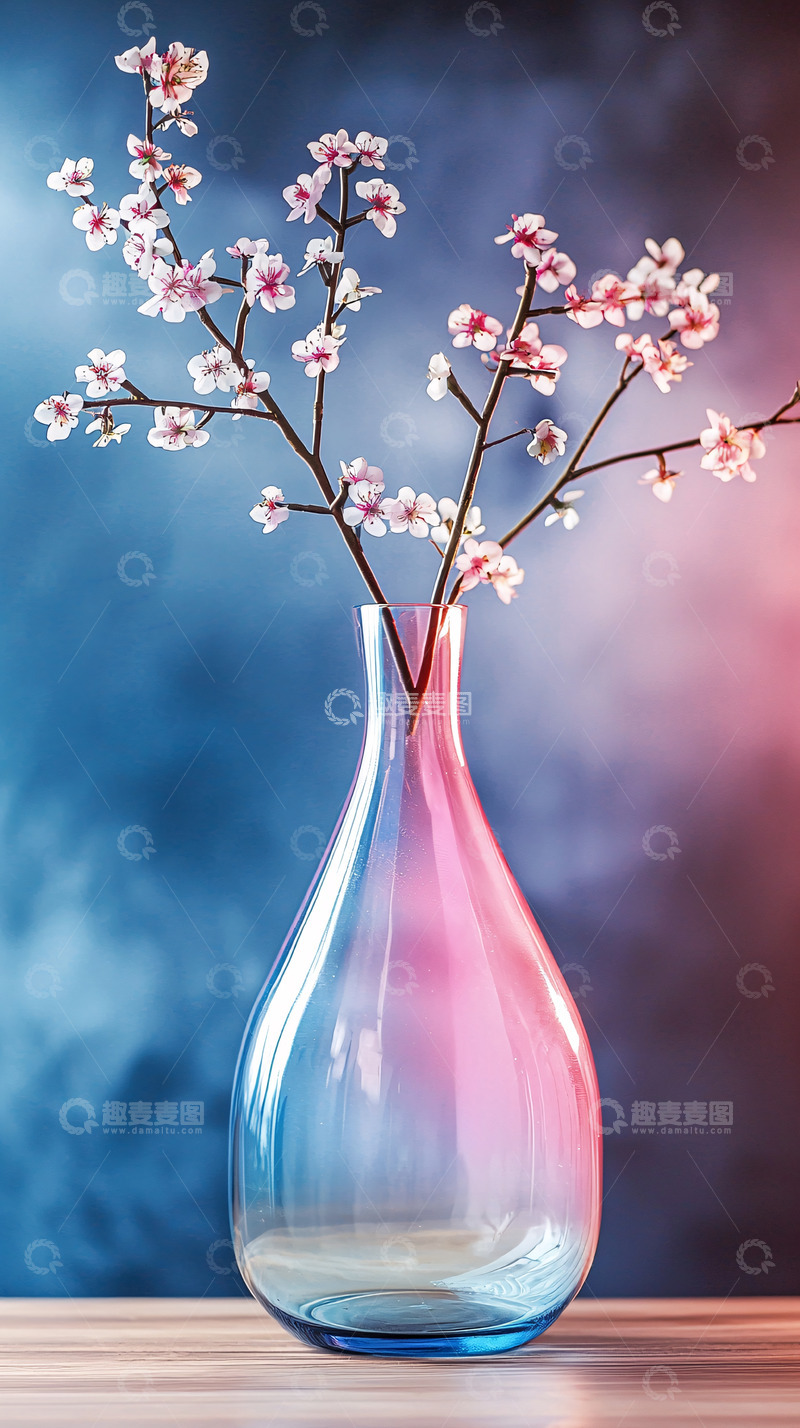 高清大图下载【趣麦麦图】粉色花朵玻璃瓶