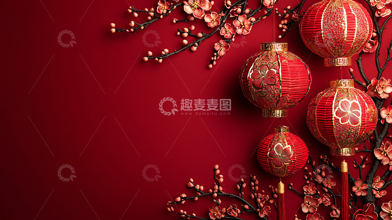 高清大图下载【趣麦麦图】红色背景喜庆灯笼