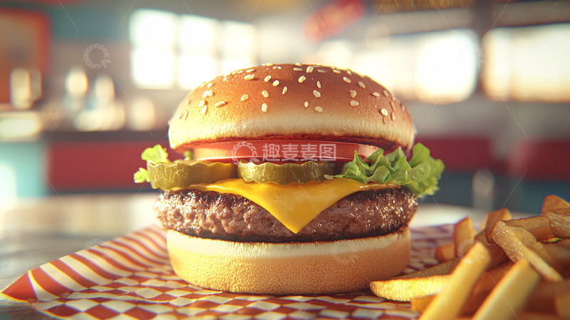 高清大图下载【趣麦麦图】美味汉堡薯条套餐