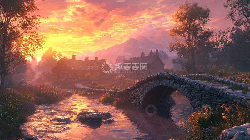 高清大图下载【趣麦麦图】夕阳下的田园风光