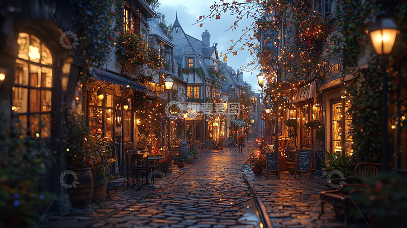 高清大图下载【趣麦麦图】雨夜欧洲古镇街道