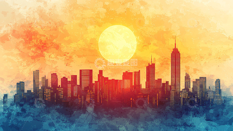 高清大图下载【趣麦麦图】日落城市剪影