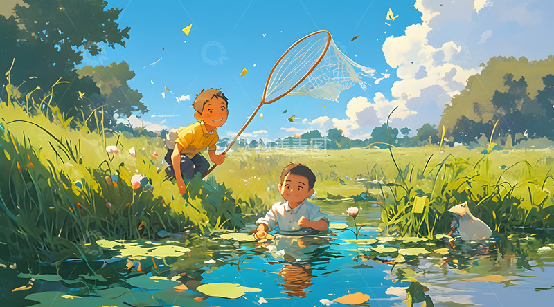 高清大图下载【趣麦麦图】夏天暑假儿童户外玩乐插画