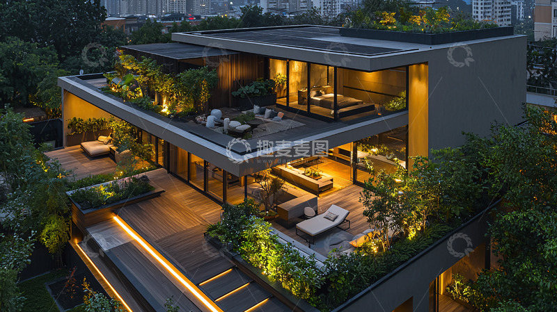 高清大图下载【趣麦麦图】现代风格别墅夜景