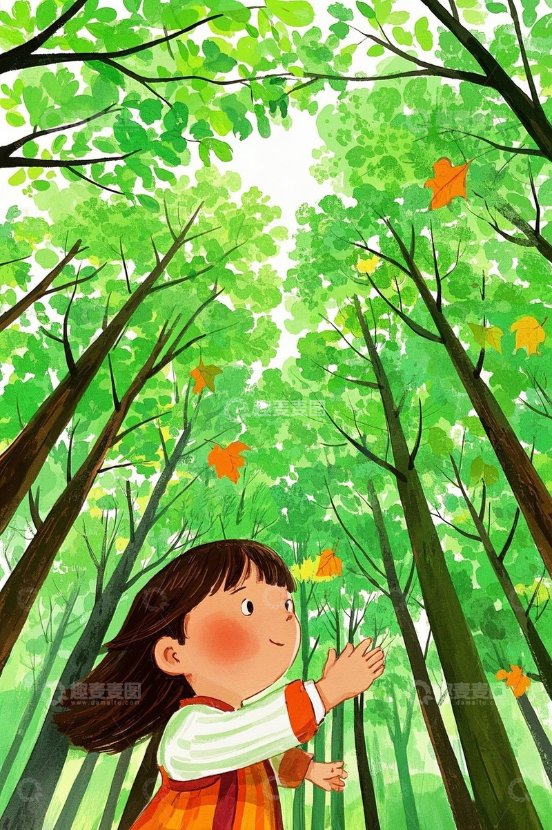 高清大图下载【趣麦麦图】小女孩森林插画1