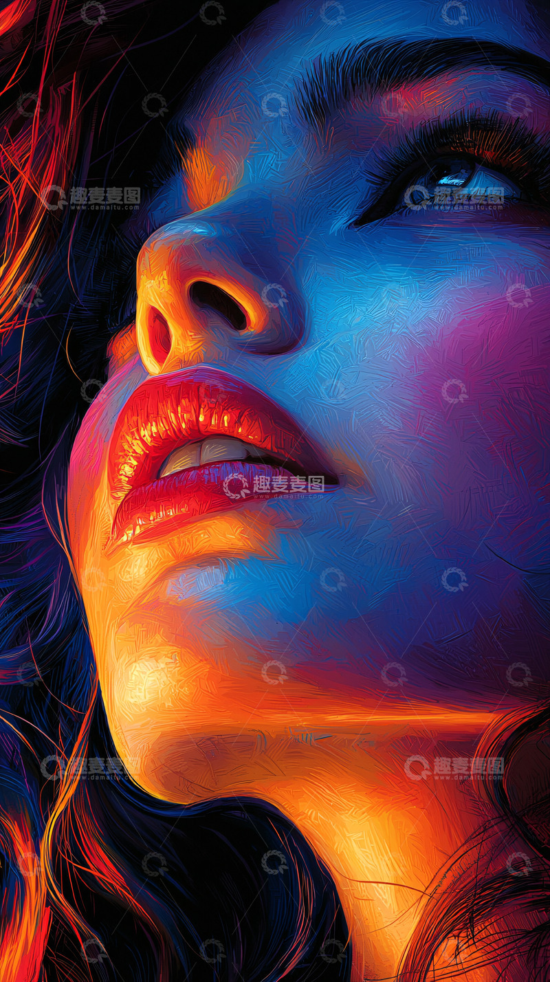 高清大图下载【趣麦麦图】光影梦幻女子侧脸肖像