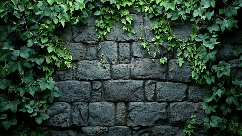 高清大图下载【趣麦麦图】绿植爬墙石头墙