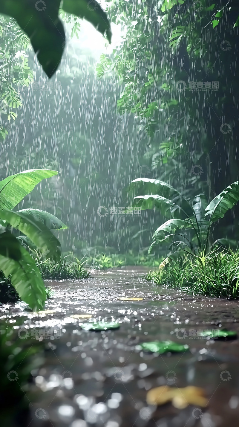 高清大图下载【趣麦麦图】雨中热带雨林小路