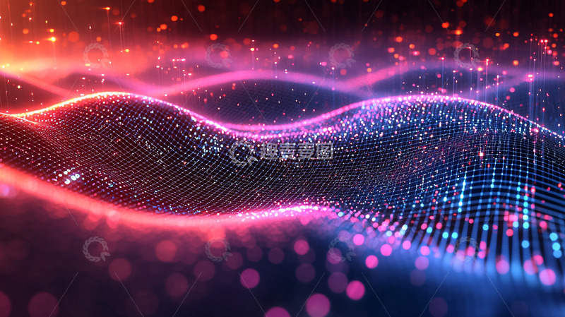 高清大图下载【趣麦麦图】红蓝粒子波浪背景