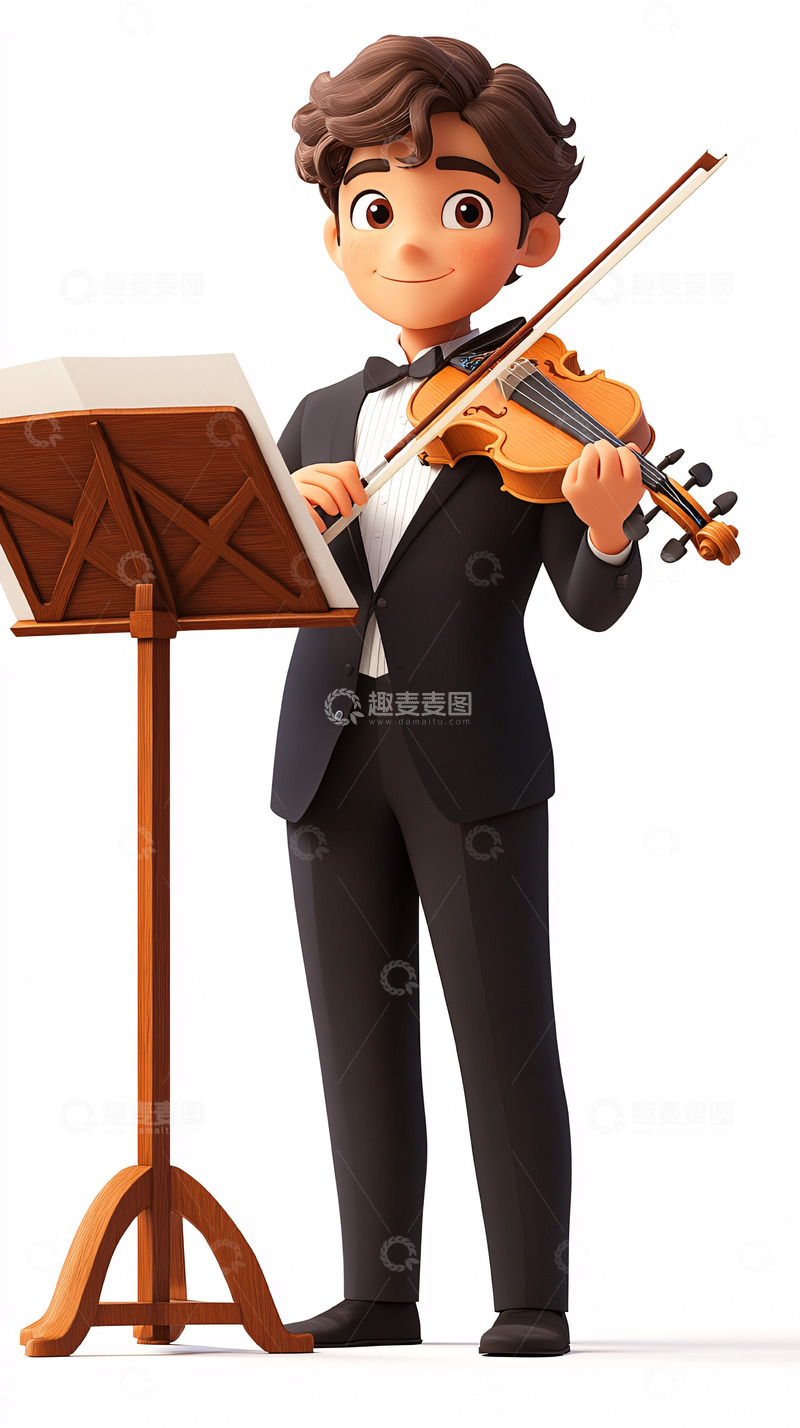 高清大图下载【趣麦麦图】穿着西装拉小提琴的小男孩