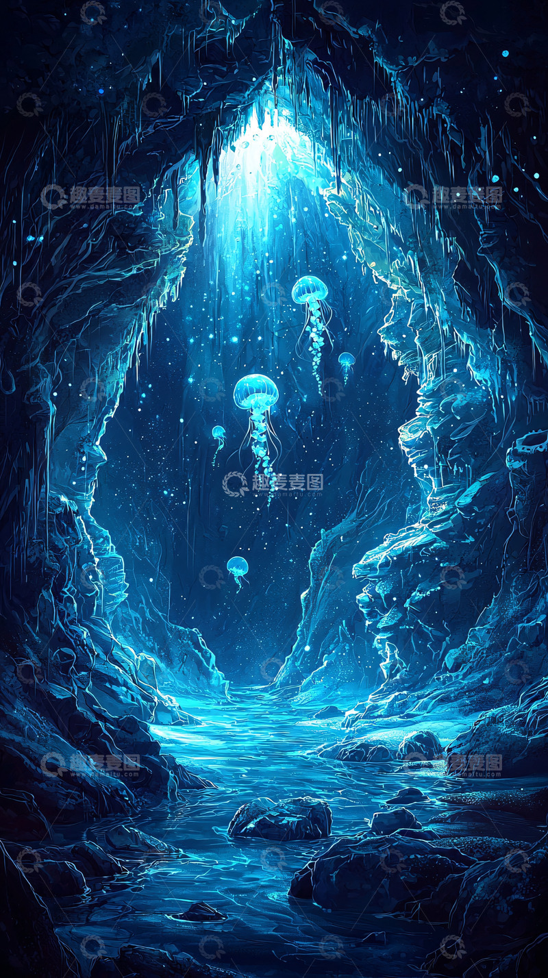 高清大图下载【趣麦麦图】蓝色水下洞穴