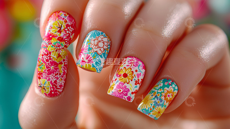 高清大图下载【趣麦麦图】彩色碎花美甲