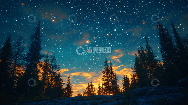 高清大图下载【趣麦麦图】星空下的森林