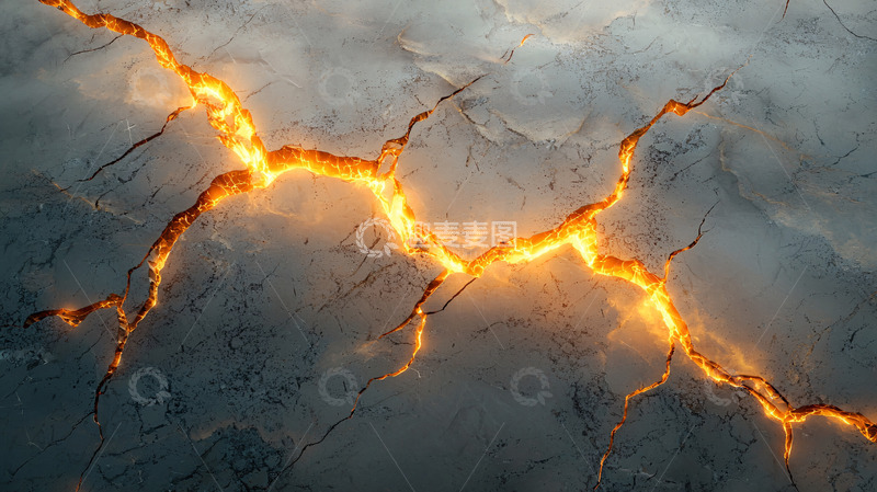 高清大图下载【趣麦麦图】岩石裂缝中发光的岩浆