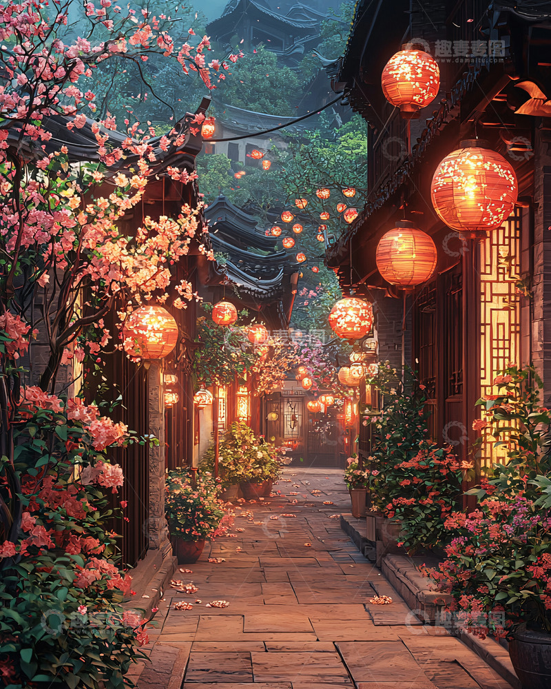 高清大图下载【趣麦麦图】中式夜景小巷