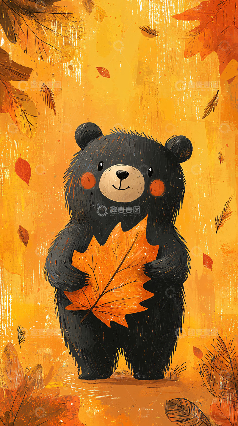 高清大图下载【趣麦麦图】秋天小黑熊