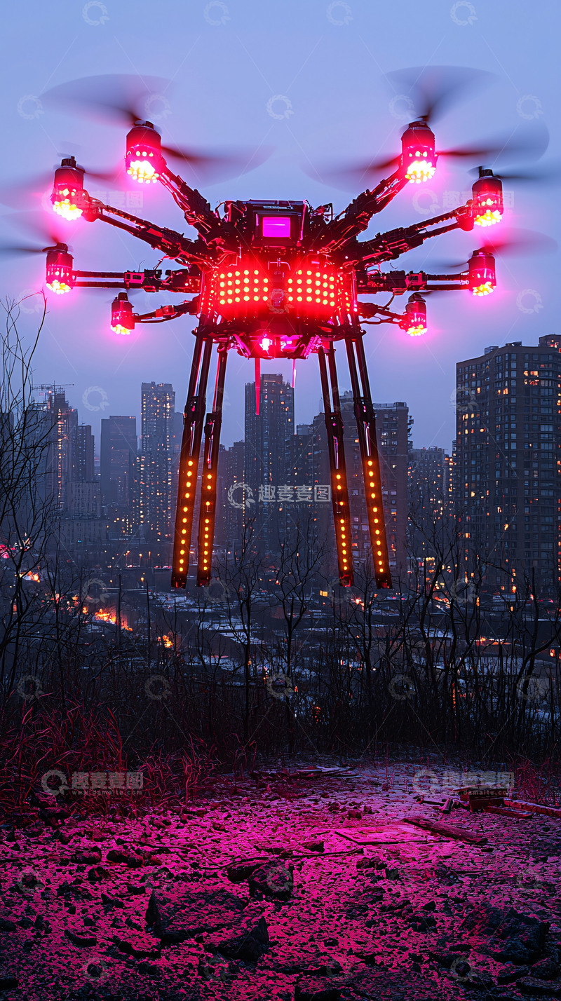 高清大图下载【趣麦麦图】红色蜘蛛无人机夜景