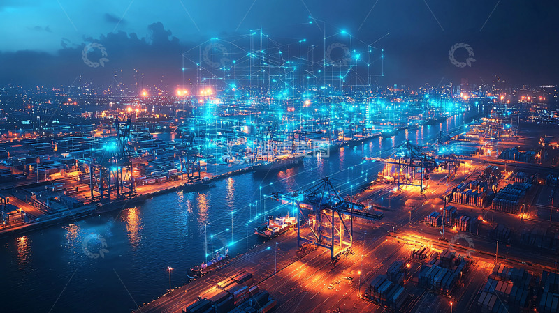 高清大图下载【趣麦麦图】-夜景港口智慧物流
