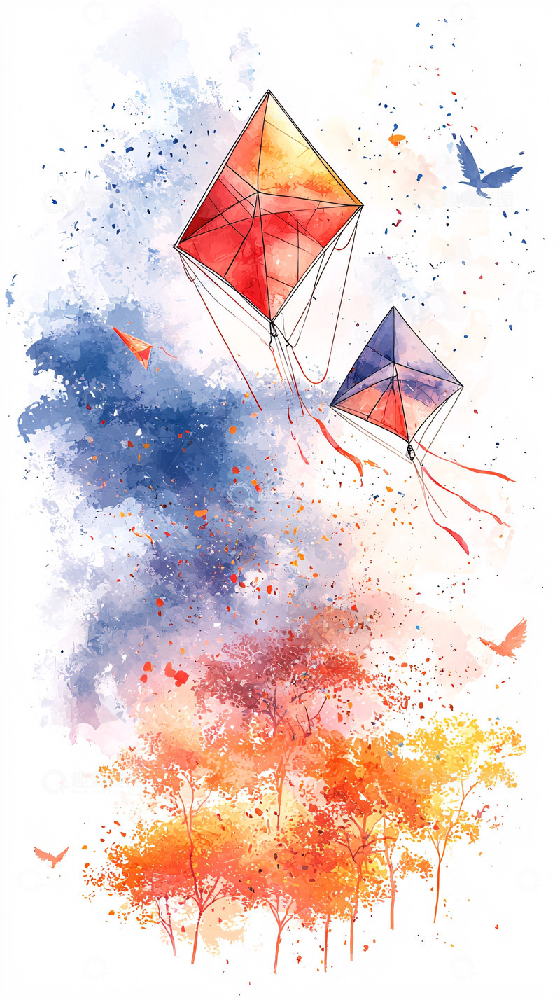 高清大图下载【趣麦麦图】水彩风筝