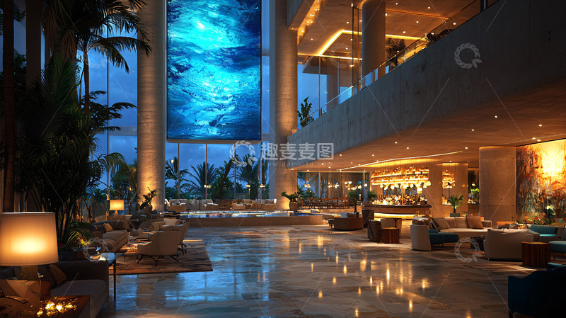 高清大图下载【趣麦麦图】奢华酒店大堂夜景