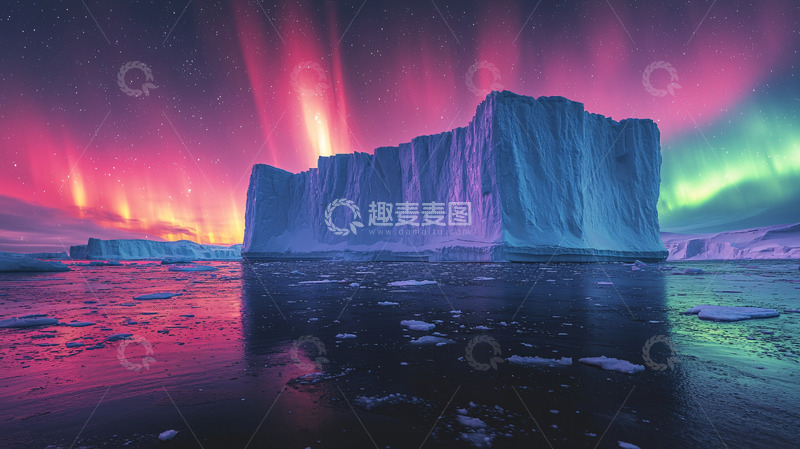 高清大图下载【趣麦麦图】极光冰山梦幻景色
