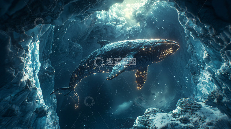 高清大图下载【趣麦麦图】冰川中孤独的鲸鱼