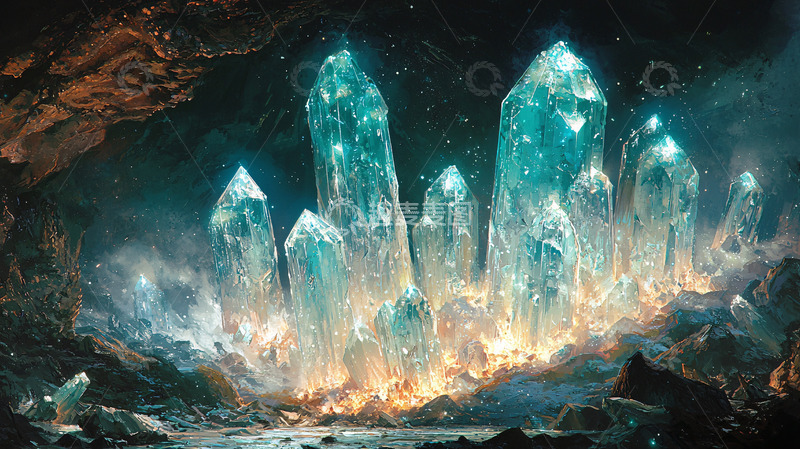 高清大图下载【趣麦麦图】蓝绿色晶体洞穴