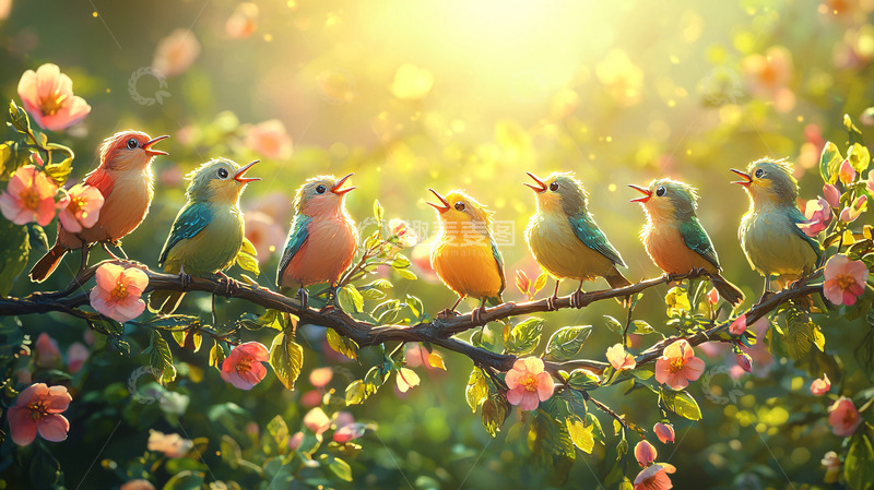高清大图下载【趣麦麦图】阳光下唱歌的小鸟