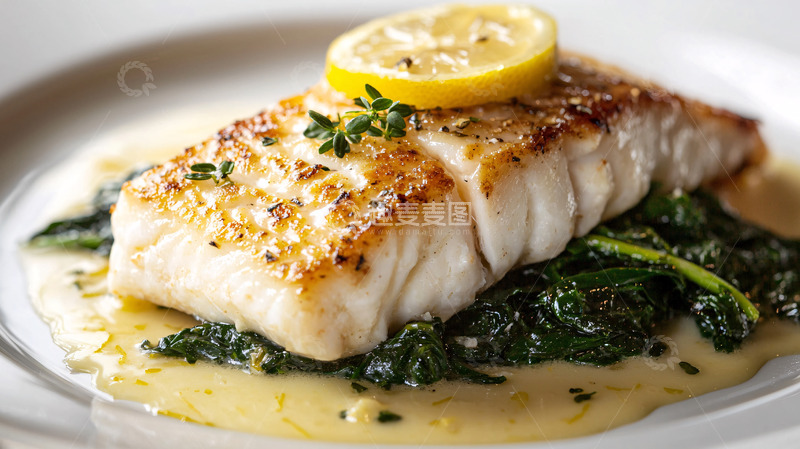 高清大图下载【趣麦麦图】煎鱼柳配菠菜