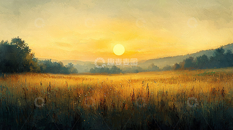 高清大图下载【趣麦麦图】清晨田野金色阳光