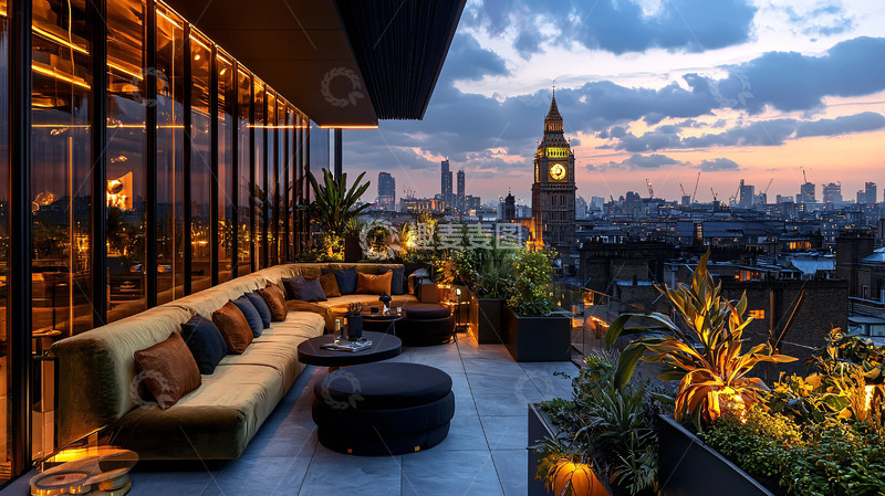 高清大图下载【趣麦麦图】伦敦屋顶露台夜景