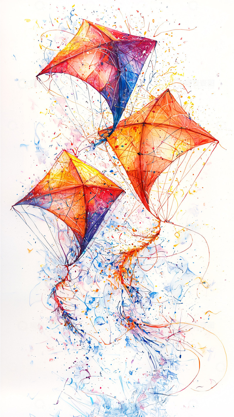 高清大图下载【趣麦麦图】水彩风筝画