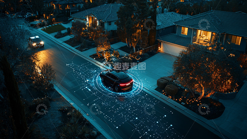 高清大图下载【趣麦麦图】夜晚街道自动驾驶汽车