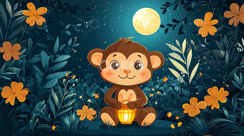 高清大图下载【趣麦麦图】月光下的小猴子